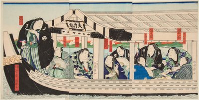 Sumo güreşçisi Dairiki Maru, arkadaşlarıyla bir teknede. Utagawa Kuniteru (1808-1876) tarafından basılmıştır by Utagawa Kuniteru