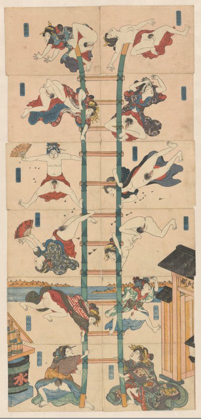 Akrobatik itfaiyeciler rolünde fahişelerle on iki koban Shunga dizisi by Utagawa Kuniyoshi (school of)