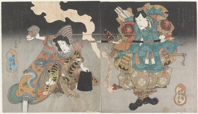 (Savaşçı ve Maymun Maskeli Kadın), c. 1843-1847 by Utagawa Kuniyoshi