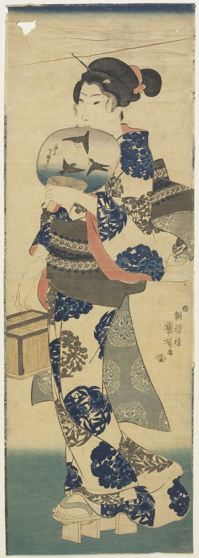 (Fanlı ve Kriket Kafesli Kadın), 1843-1847 by Utagawa Kuniyoshi