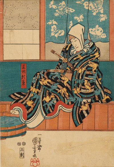 Sahnenin kenarında oturan bir aktör, 1798-1861 by Utagawa Kuniyoshi