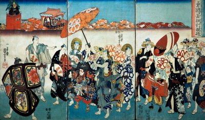 Paulownia Tasarımlı Cesur Kuniyoshi (Isamashiki Kuniyoshi kiri no tsuimoyō) 1848 by Utagawa Kuniyoshi