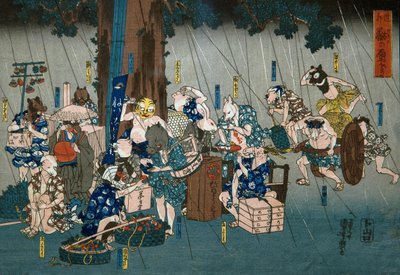 Yağmurdan Sığınan Komik Hayvanlar (Dōke kemono no amayadori), 1842 dolayları by Utagawa Kuniyoshi