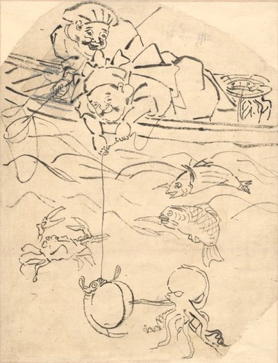 Daikoku ve Ebisu, Yedi Mutluluk Tanrısından ikisi. by Utagawa Kuniyoshi