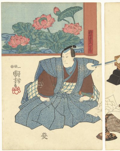 Katlanır ekranda üç oyuncu by Utagawa Kuniyoshi