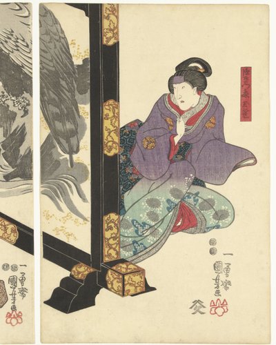Katlanır ekranda üç oyuncu by Utagawa Kuniyoshi