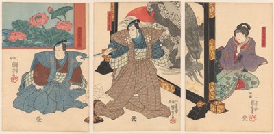 Katlanır ekranda üç oyuncu by Utagawa Kuniyoshi