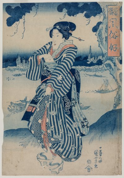 Sumida Nehri Kıyısında Duran Geyşa (Son Modayı ve Tavrı Sevenler dizisinden) by Utagawa Kuniyoshi