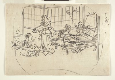 Hataori (tezgahta dokuma) c.1840 (kağıt üzerine mürekkep) by Utagawa Kuniyoshi