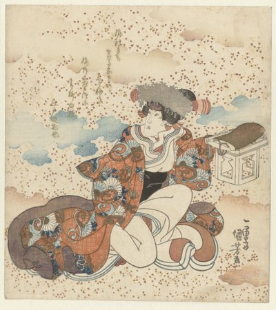Tablo sunan diz çökmüş kadın by Utagawa Kuniyoshi