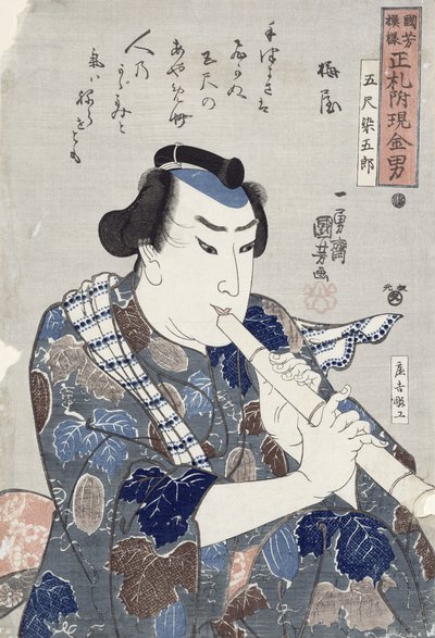 Flüt Çalan Adam (tahta baskı) by Utagawa Kuniyoshi