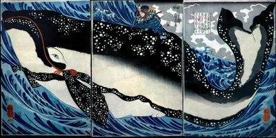 Miyamoto Musashi Muazzam Bir Balinayı Öldürür, 1847 dolayları by Utagawa Kuniyoshi