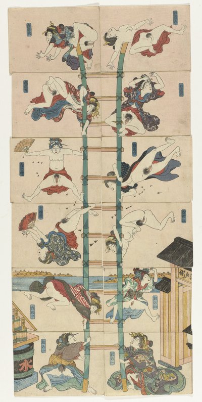 Akrobatik itfaiyeciler rolünde fahişelerle on iki koban Shunga dizisi by Utagawa Kuniyoshi