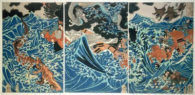 Tametomo'nun Gemi Enkazı, bar. c.1836, (renkli tahta baskı) by Utagawa Kuniyoshi