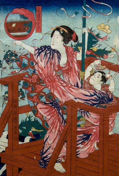 Yedinci Ayın Yıldız Festivali (Fumizuki no tanabata) On iki ayda çocukları olan kadınların adsız dizisi, c.1836 by Utagawa Kuniyoshi