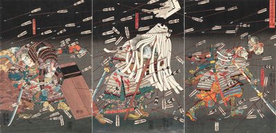 Çocuğun sırtındaki kafur ağacının ilk ucu Çocuğun sırtında kesilen sıvı ve katı yağlar zorluk, c. 1851. by Utagawa Kuniyoshi