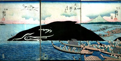Yakalanan Bir Balinanın Etrafındaki İnsan Kalabalığı by Utagawa Kuniyoshi