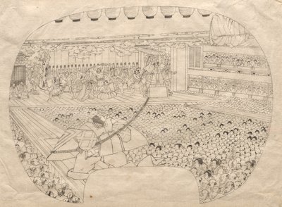Kabuki Tiyatrosu'nun Yelpaze Şeklindeki Baskısı için Tasarım by Utagawa Sadahide