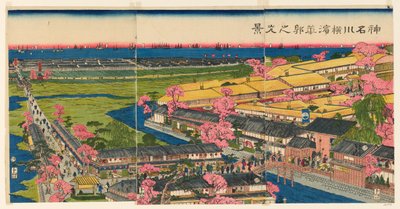 Panora c değil Çift görünümü el rs üyesi Yokohama, Kanagawa (Kanagawa Yokohama çiçek çerçevesi katı) by Utagawa Sadahide