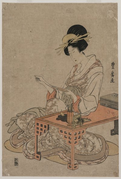 Bir Yazı Masasında Oturan Fahişe by Utagawa Toyohiro
