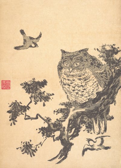 Baykuş ve İki Kırlangıç. by Utagawa Toyohiro