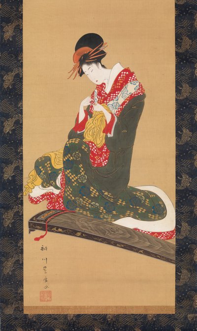 Koto çalmak için parmak mızrap takan kadın, 19. yüzyılın başlarında. by Utagawa Toyohiro