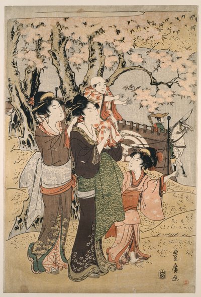 Mart ayında okçuluk izleyen kadınlar ve çocuklar by Utagawa Toyohiro