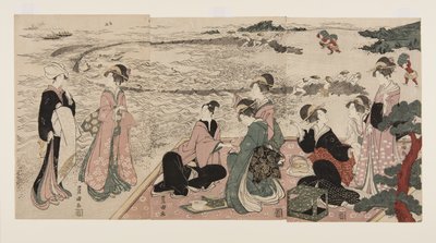 Deniz Kıyısında Bir Piknik (renkli tahta baskı) by Utagawa Toyokuni