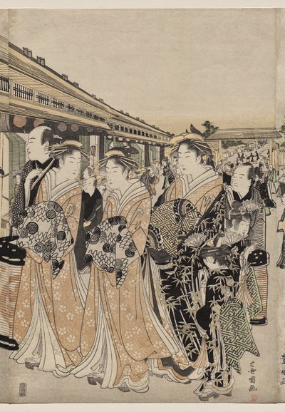 Nakanochō'da Gezinen Nezaketçiler by Utagawa Toyokuni