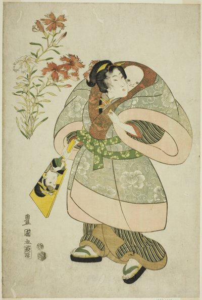 Pembeler: isimsiz bir dizi güzellik ve çiçekten hemşire ve bebek by Utagawa Toyokuni I