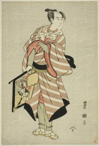Aktör Sawamura Sojuro III, "Miyamairi Musubi no Kamigaki" oyununda yük binicisi Muchizo rolünde Kiri Tiyatrosu