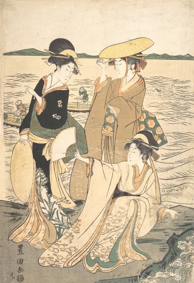 Deniz Kıyısında Üç Genç Hanım. by Utagawa Toyokuni I