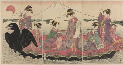Yeni Yılda Bir Teknedeki Kadınlar, İyi Şansın Yedi Tanrısını taklit ediyor by Utagawa Toyokuni I