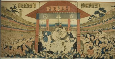Bağış Toplama Maçı için Güreşçilerin Alayı (Kanjin ozumo dohyo-iri no zu) by Utagawa Yoshimune