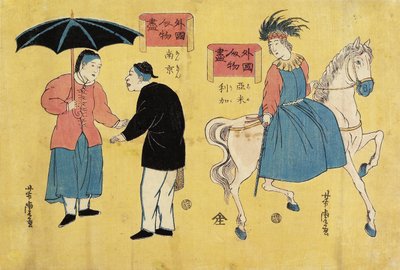 Amerikalı (sağda), Çinli Erkekler (solda) by Utagawa Yoshitora