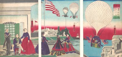 Amerikan Balon Yükselişi Amerikakoku, 1867. by Utagawa Yoshitora