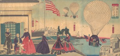 American Balloon Ascension Amerikakoku, 6. ay, 1867. by Utagawa Yoshitora