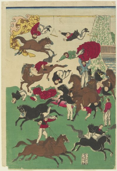 Circus Stunts, 19. yüzyıl (renkli tahta baskı) by Utagawa Yoshitora