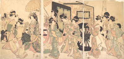 Bir Arabayı Çevreleyen Bayanlar. by Utamaro II