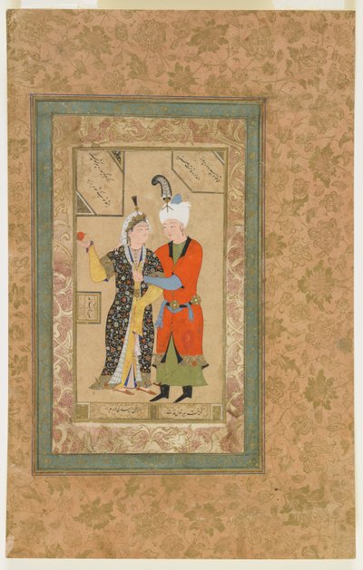 Bir prens ve prenses kucaklaşması, c.1550 by Uzbek School