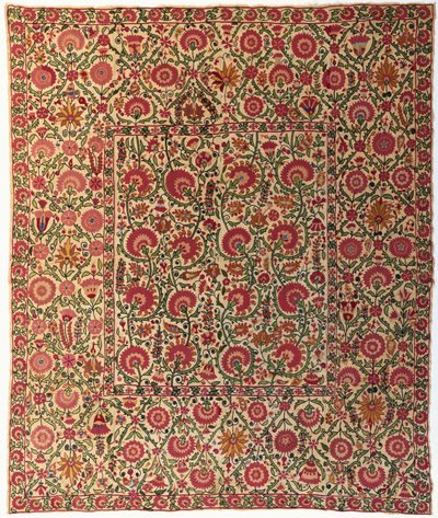Keçeli ipeklerle işlenmiş bir Susani by Uzbek School