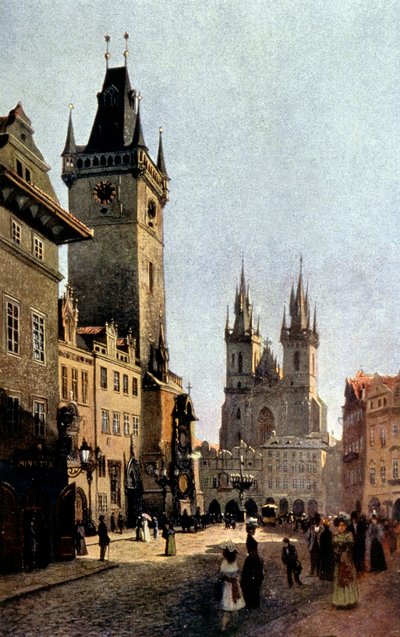Prag'daki Starometsky meydanı ve belediye binası, c. 1900 (baskı) by Vaclav Jansa