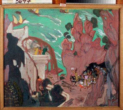Nicolas (Nikolai) Rimski Korsakov (Rimski-Korsakov) (1844-1908) tarafından yapılan rideau pour le bale ""Sheherazade" (Scheherazade) dekoru. Oeuvre de Valentin Alexandrovich Serov (1865-1911), tempera sur karton by Valentin Aleksandrovich Serov