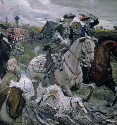 Peter II (1715-30) ve Tsarevna Elizabeth (1709-62) Avcılık, 1900 (kağıt üzerinde tempera ve guaj) by Valentin Aleksandrovich Serov