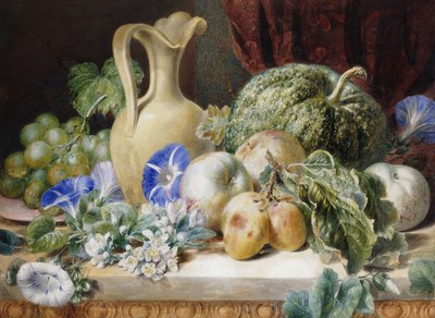 Sürahi, Elma, Erik, Üzüm ve Çiçeklerle Natürmort, by Valentine Bartholomew