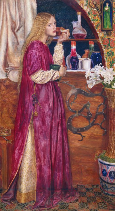 Kraliçe Salonda Ekmek ve Bal Yiyordu (panoda yağlı boya) by Valentine Cameron Prinsep