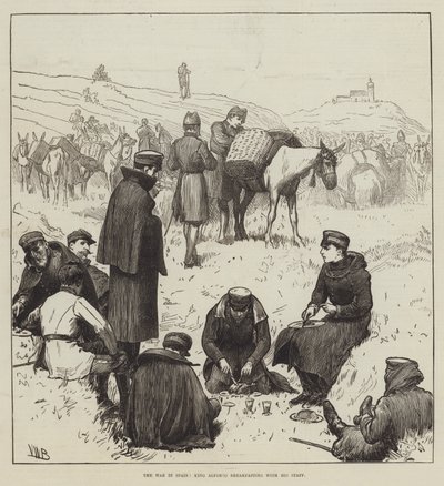 İspanya'da Savaş, Kral Alfonso asasıyla kahvaltı yapıyor by Valentine Walter Lewis Bromley