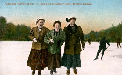 Kanada Kış Sporları: Bir Jolly Trio, Grenadier Pond, Toronto, Kanada, 20th Century. by Valentine and Sons Publishing Co