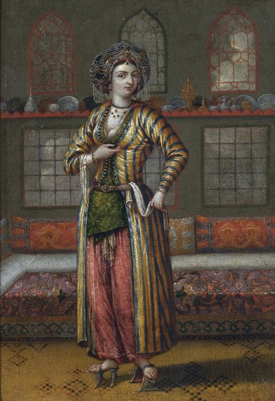 Hamam ayakkabıları giyen asil bir Konstantinopolis hanımı by Vanmour