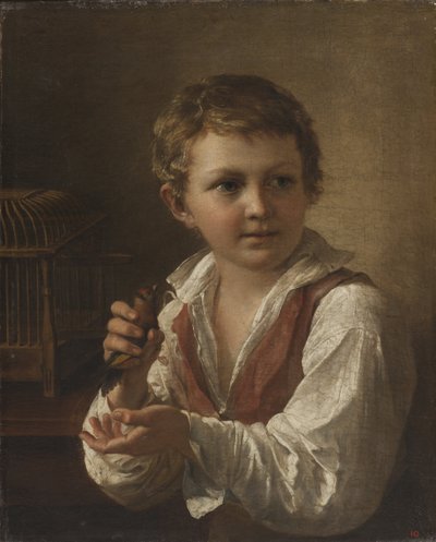 Saka kuşu olan çocuk. by Vasili Andreyevich Tropinin